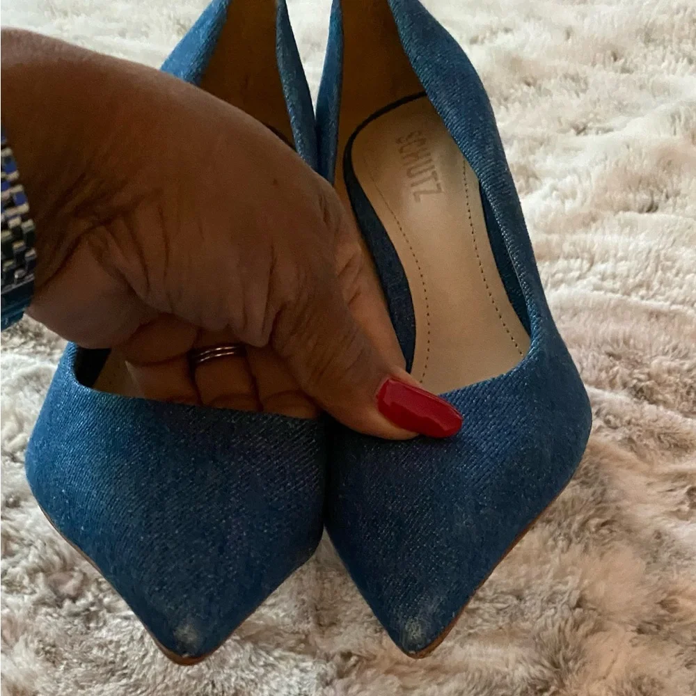 Schutz Blue Denim Heels - Picture 3 of 6